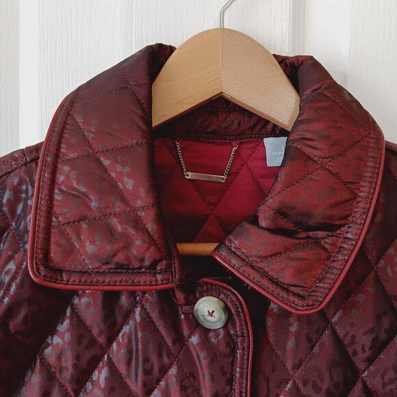 NEW Chico's Women's Deep Red Long Quilted Animal-Print Coat Size 1 US Size 8/10 - Picture 4 of 16